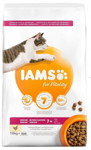 IAMS CAT SENIOR With Chicken - sausā barība kaķiem 10kg + IAMS CAT ADULT INDOOR CHICKEN 2KG DĀVANĀ!